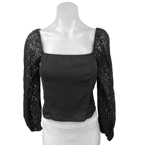 Abercrombie & Fitch Black Lace Long Sleeve Square Neck Crop Blouse Top Size S - Picture 1 of 6